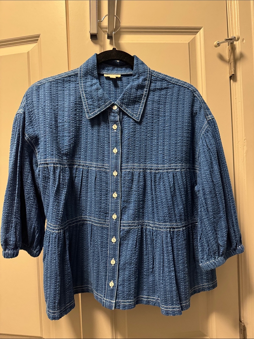 Pilcro Indigo Textured Button-Down Peplum Shirt Size Small
